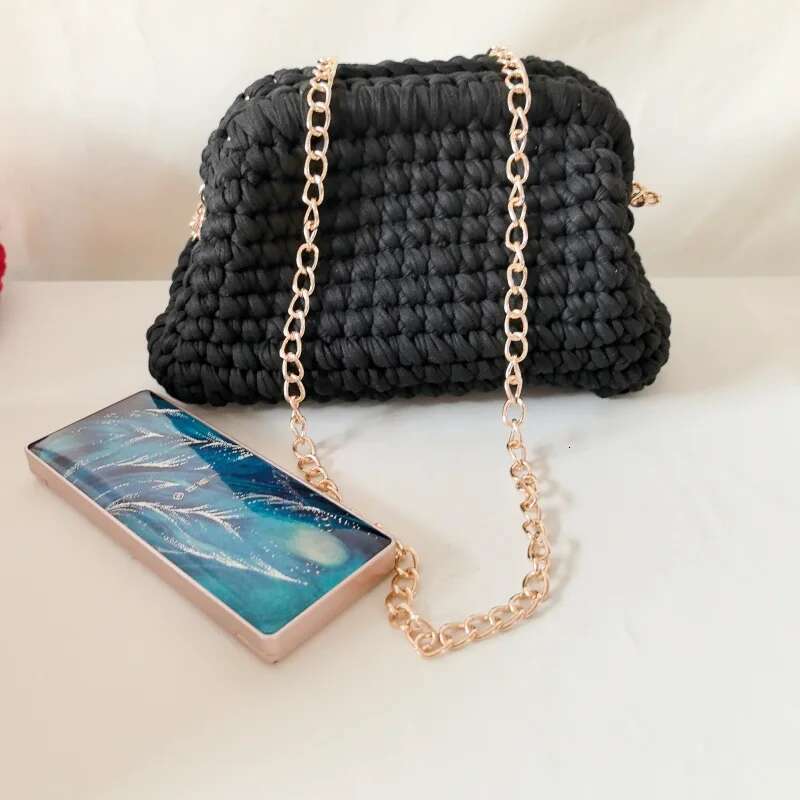 2024 Lady Shoulder Handmade Crochet Woven Bag Fabric Strip Designer Handbag Purses For Women Tote Bags