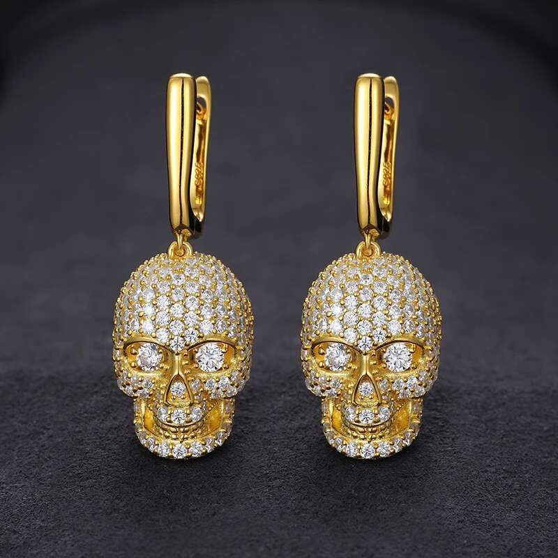 TUHE Hip Hop Unisex High Quality Skull Moissanite Earrings 925 Silver For Men Hip Hop Jewelry