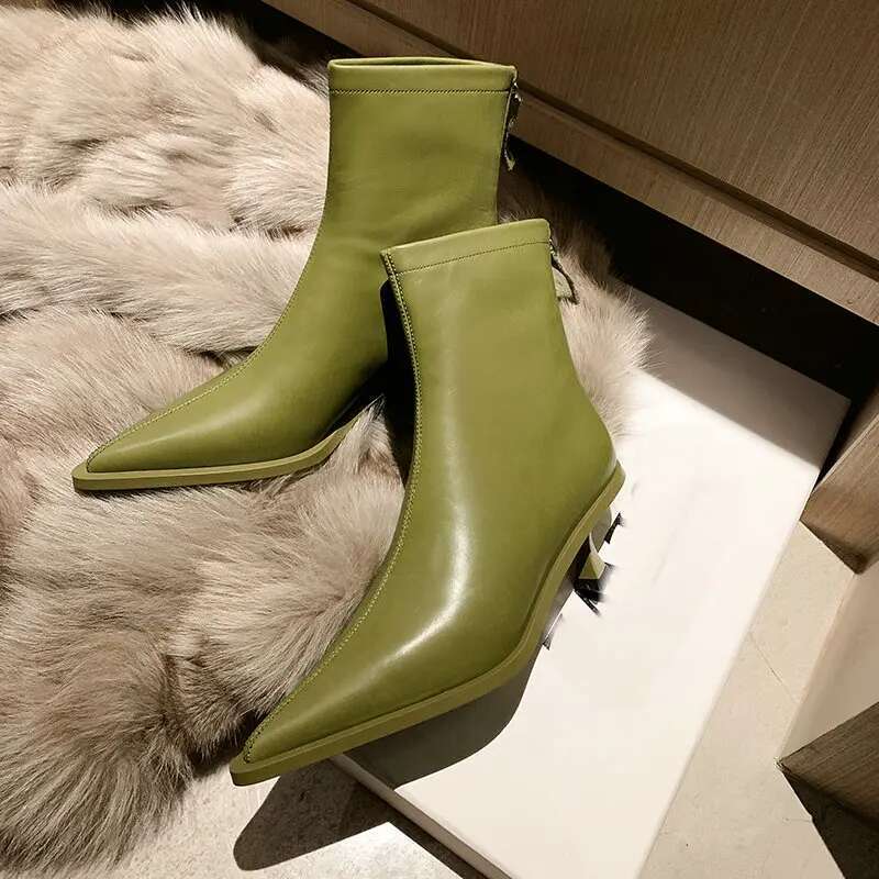 High Heel QUTAA Fashion Women Ankle Boots Sexy Autumn Winter Pointed Toe High Heels Genuine Leather Casual Black Shoes Size