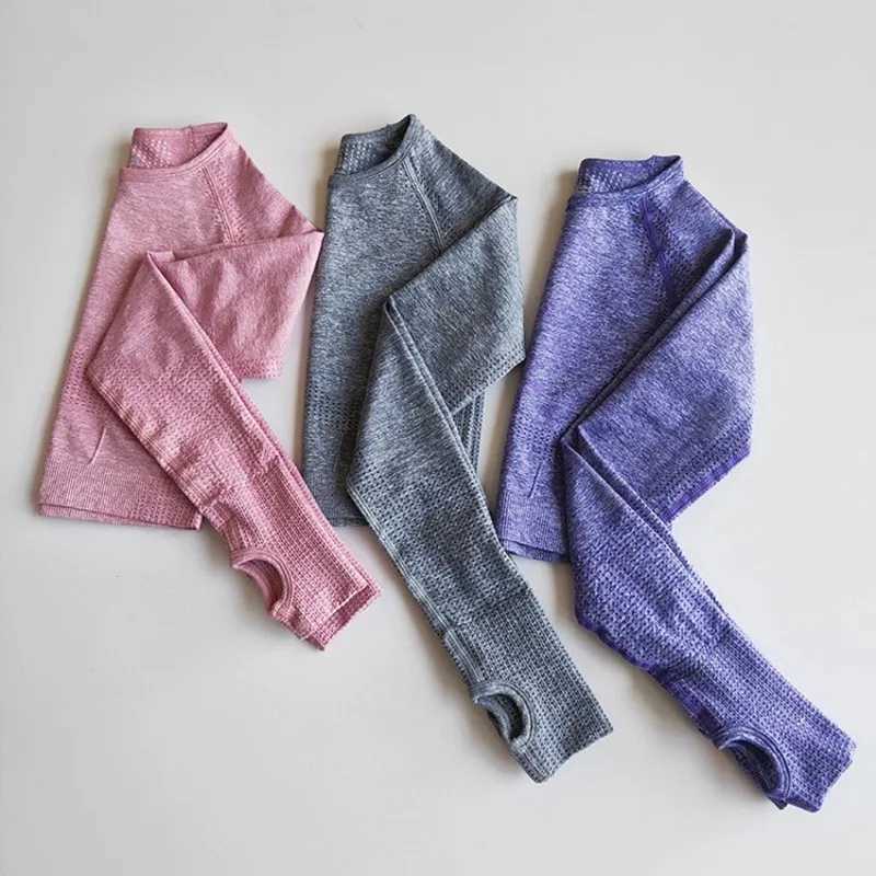 Womens seamless yoga shirt crop top long sleeved womens yoga exercise fitness clothing sports top sports shirt W250326