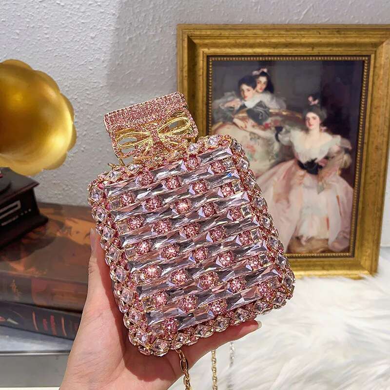 Perfume Bottle Crystal Evening Bags Women Gorgeous Handmade Metal Rhie Purses And Handbags Wedding Party