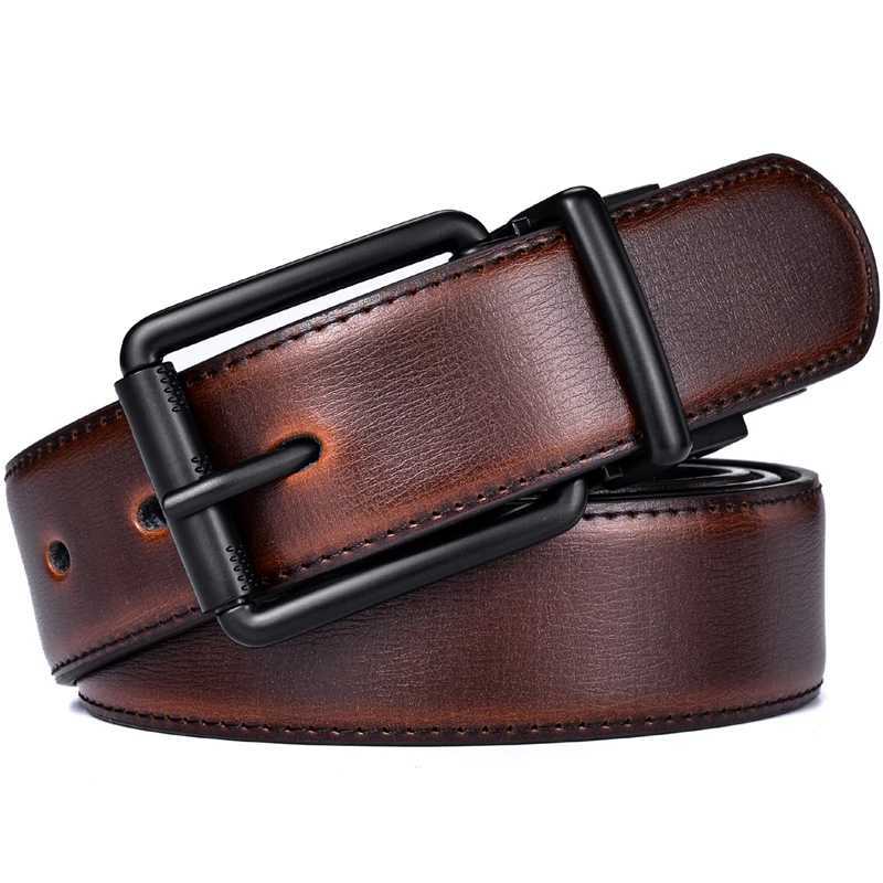1 piece of mens leather reversible belt roller buckle 34mm wide 1 piece in 2 reversible colors suitable for pairing with casual jeans W250326