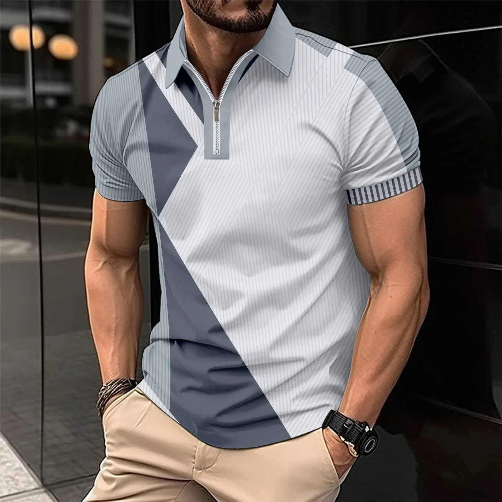 2025 -selling Mens 3D Printed Comfortable Everyday Golf Mens Zipper Short-sleeved Polo Shirt Men Shirt 250324