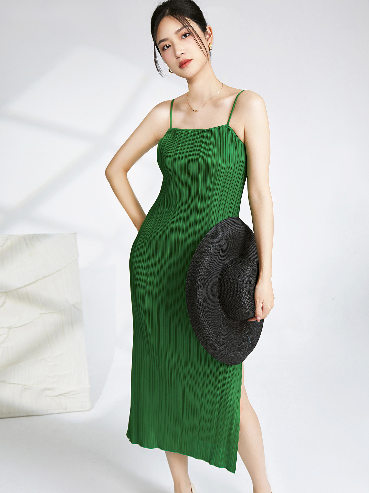 MK4210 A5 Master Quality Suspender Skirt Pleated Dress Women's Summer New Elegant Temperament Miyake Slit