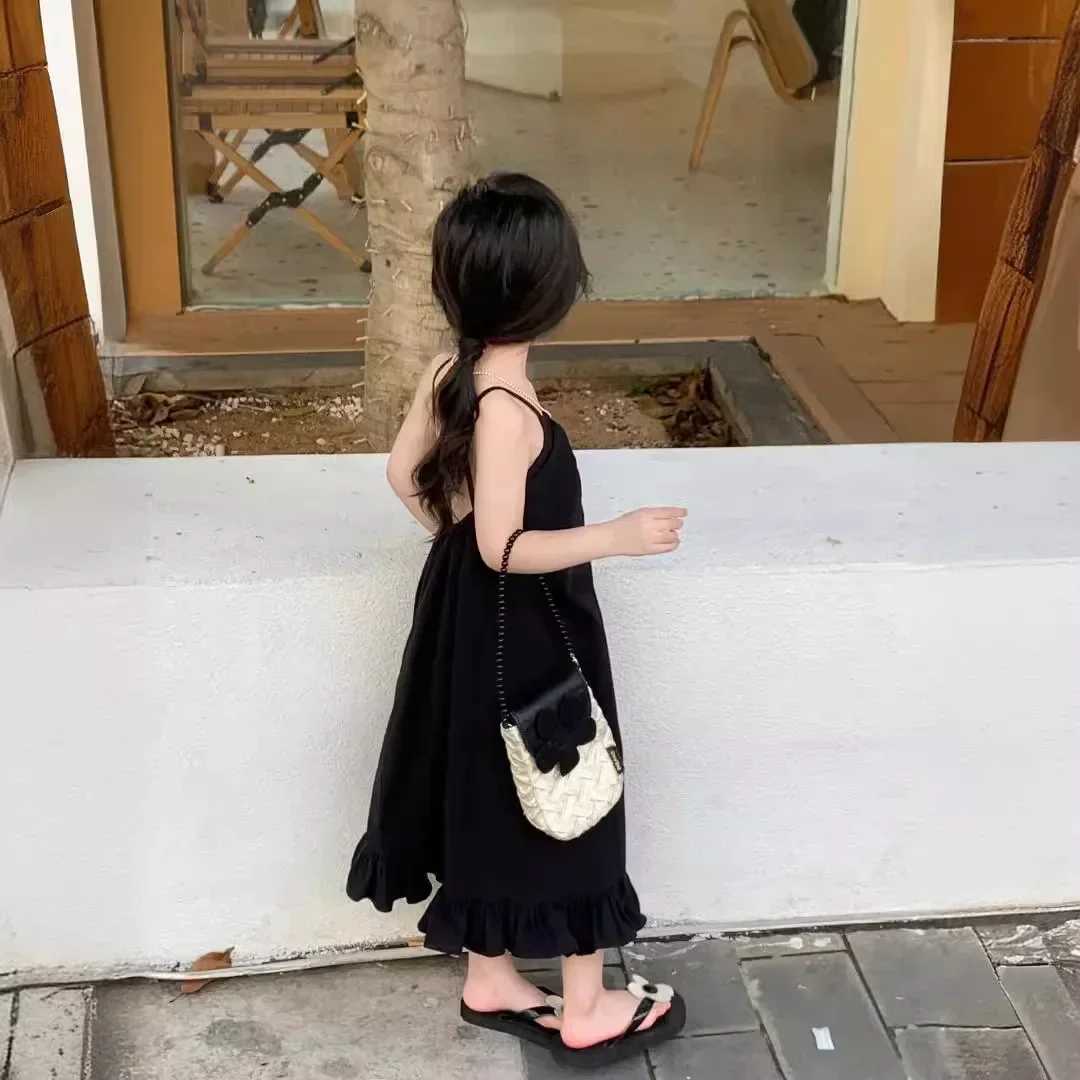 Girls dress Korean 2024 summer new solid color sun dress vacation backless sexy spicy girl baby fashion childrens summer clothing W250326