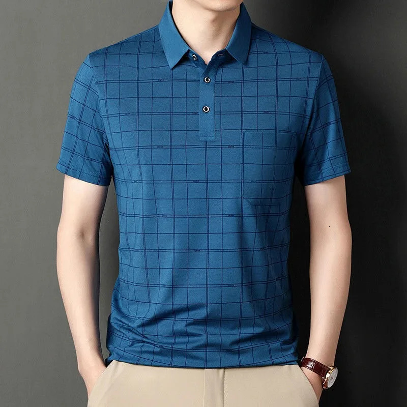 Business and leisure mens smooth polo shirt street clothing summer style short sleeved fashion casual version basic top 250326