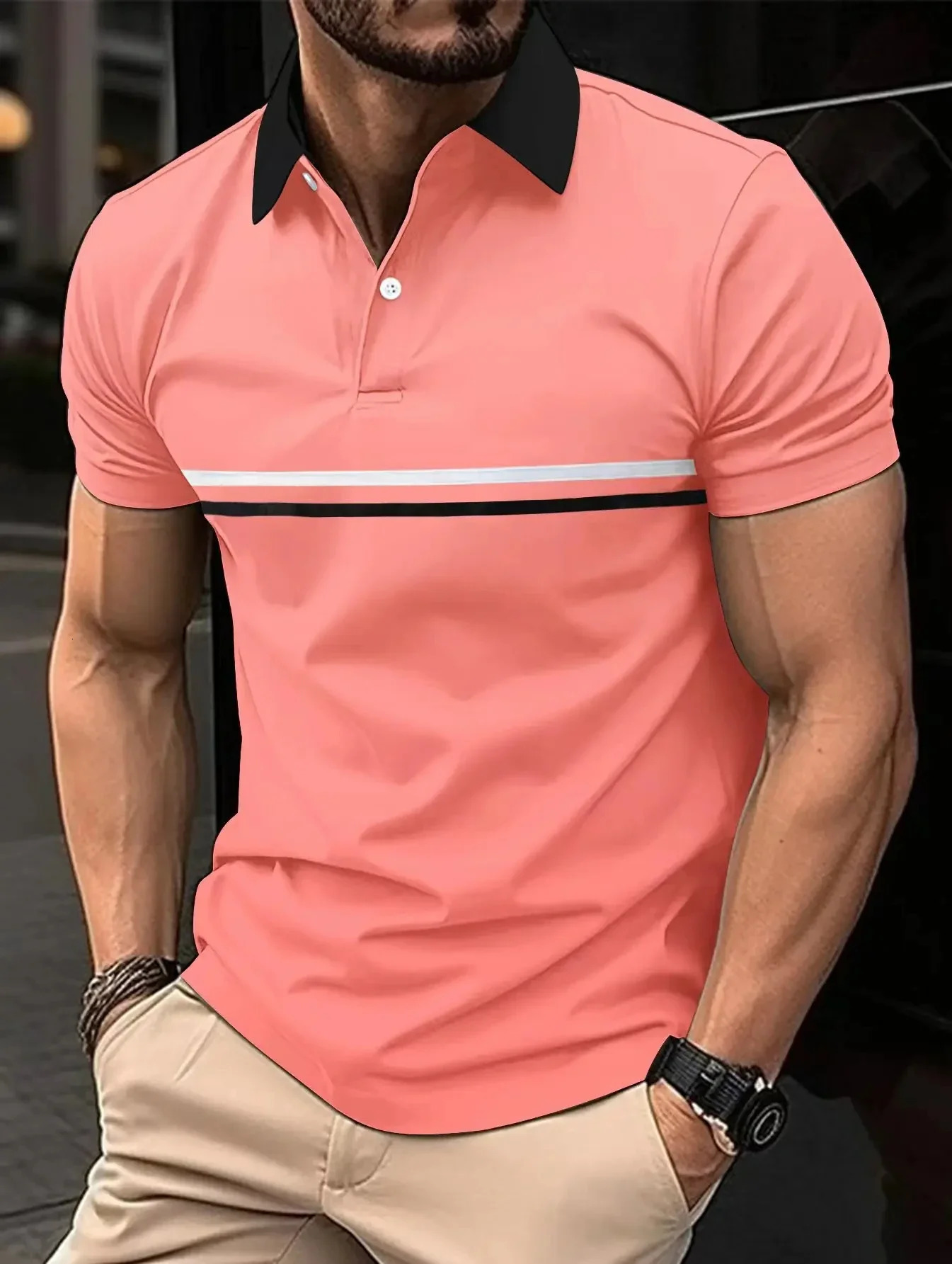 Summer mens casual short sleeved polo shirt for office fashion Rowan collar Tshirt breathable clothing 250326