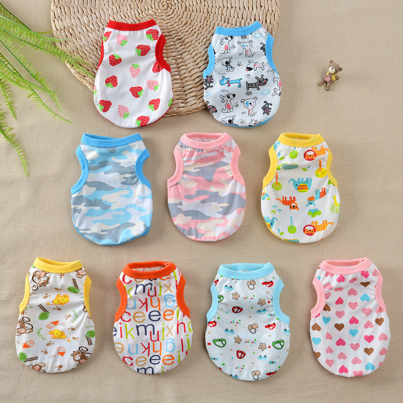 Pup Dog Pure Cotton Shirts Cartoon Pattern Dog Summer Tee Shirt Pet Sleeveless T-Shirt Dog Breathable Cooling Soft Vest for Small Medium Dogs Puppies 