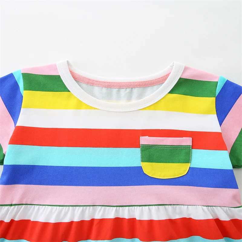 2-7T New Arrival Girls Dresses Summer Girls For Dress Striped Pockets Kids School Children Clothing Toddler Dresses W250326