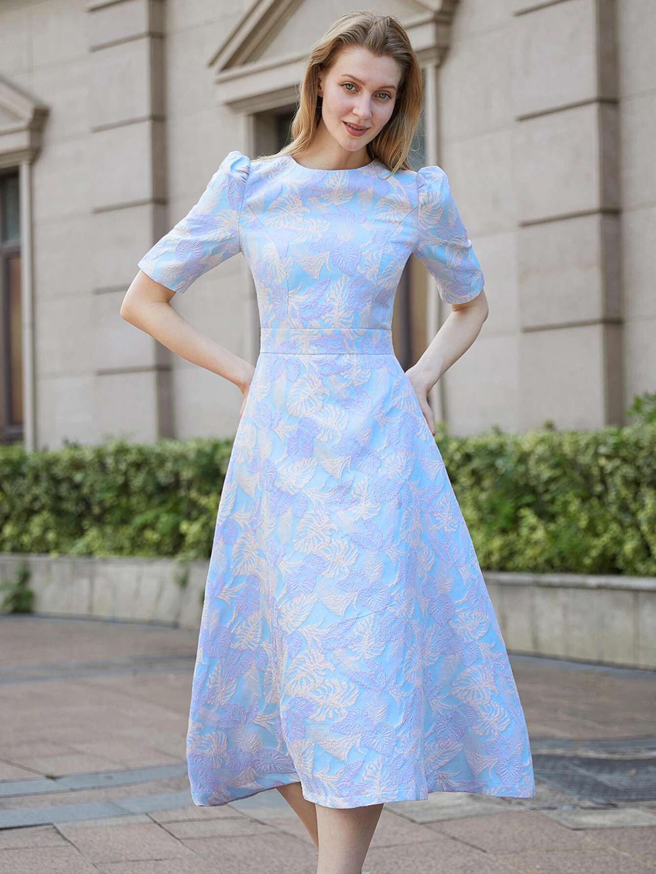 DEVCHATA Elegant wer Jacquard New Casual O-Neck Long Dress Temperament Evening Party Dresses Fashion Clothes Vestidos