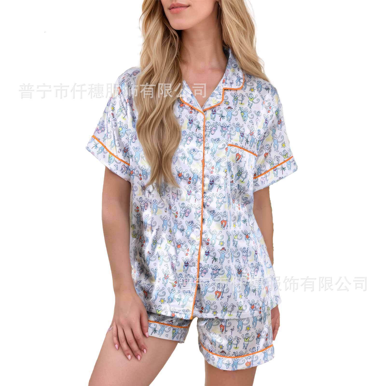 Summer Monkey South Korean Silk Print Set, Women's Pajamas, Large Size Home and Parent Child Residential Clothing