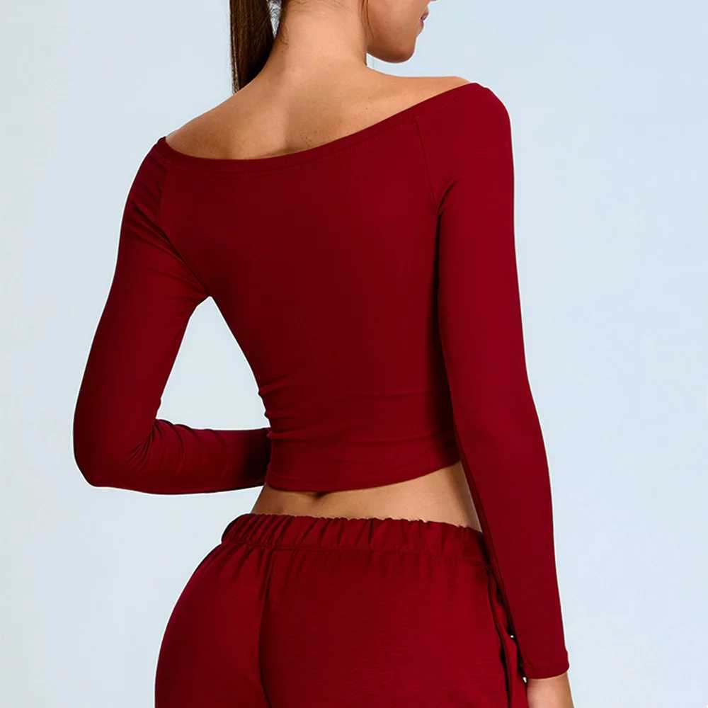Home>Products>Strapless Long Sleeve Yoga T-shirt>Womens Solid Sports Shirt W250326
