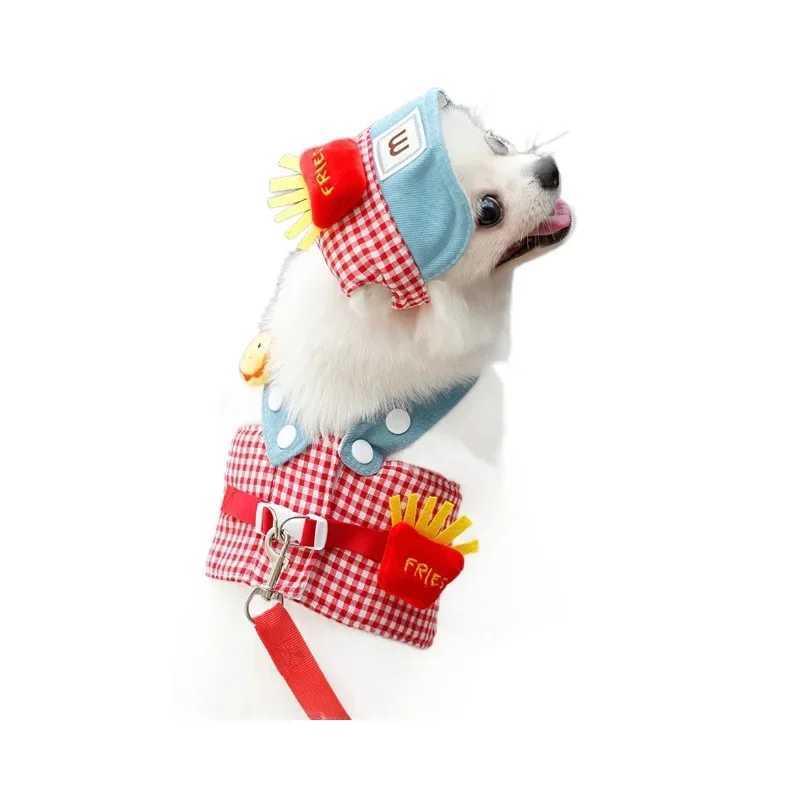Pet French fries chest and back towing rope set four season cat and dog clothing outdoor activity sun hat supply dog harness X250326