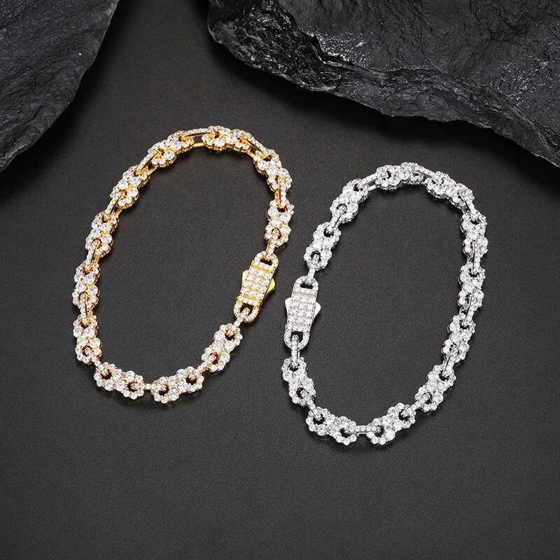 TUHE 8 Words Unisex Iced Out Moissanite Bracelet For Men Hip Hop Jewelry