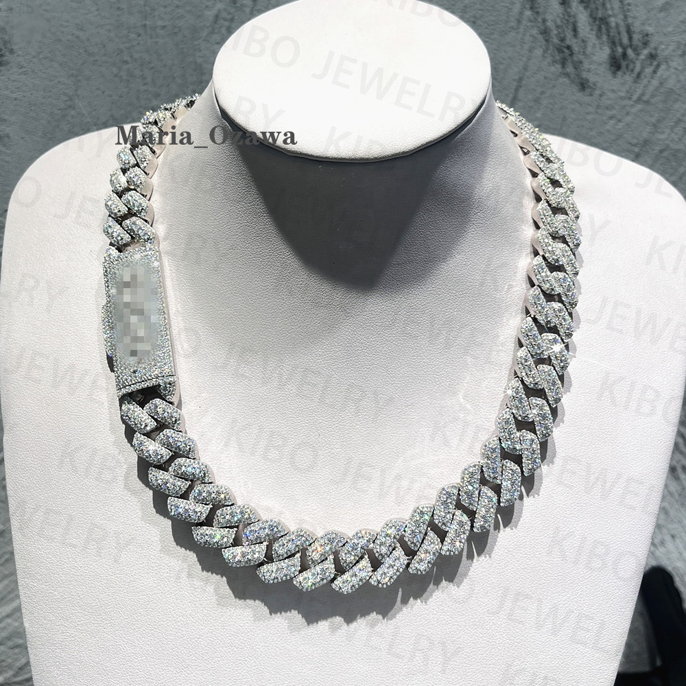 Fine Jewelry Hip Hop Iced Out Past Diamond Tester 18mm Silver Vvs Moissanite Cuban Link Chain