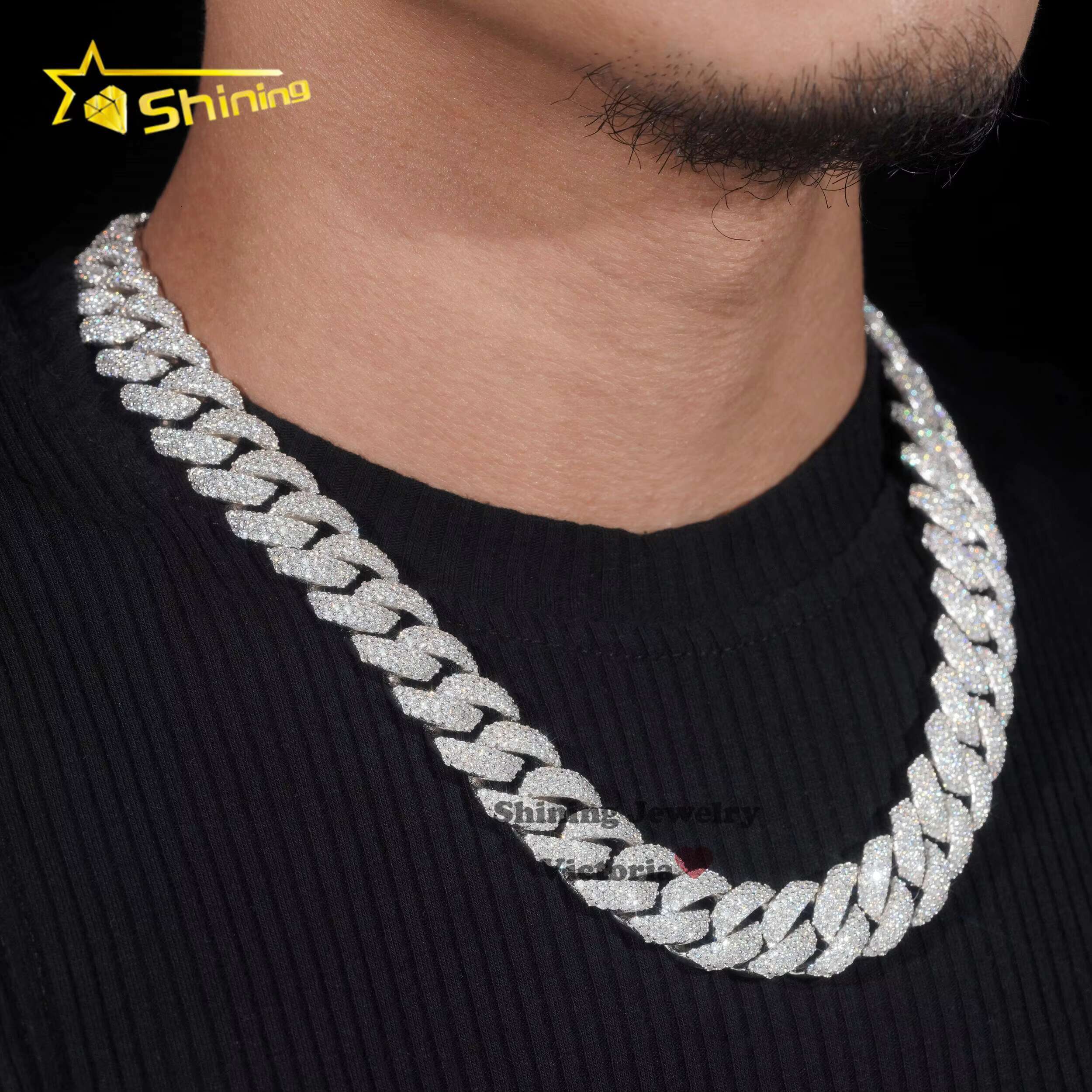 New 16mm Classic Moissanite Cuban Chain Iced Out Hip Hop Jewelry 925 Silver Pass Diamond Tester Flower Setting Cuban Necklace
