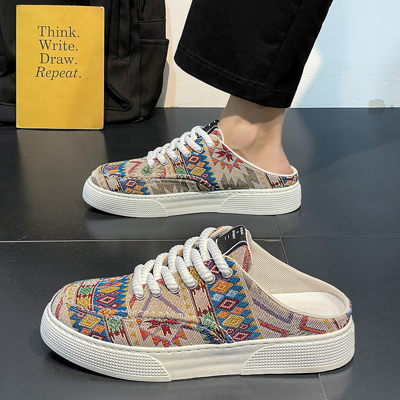 2025S New Trend Designer Canvas Shoes For Men Spring Niche Fashion Brand Sports Breathable Board Shoes Men S Versatile No Heels One Foot Half Slippers