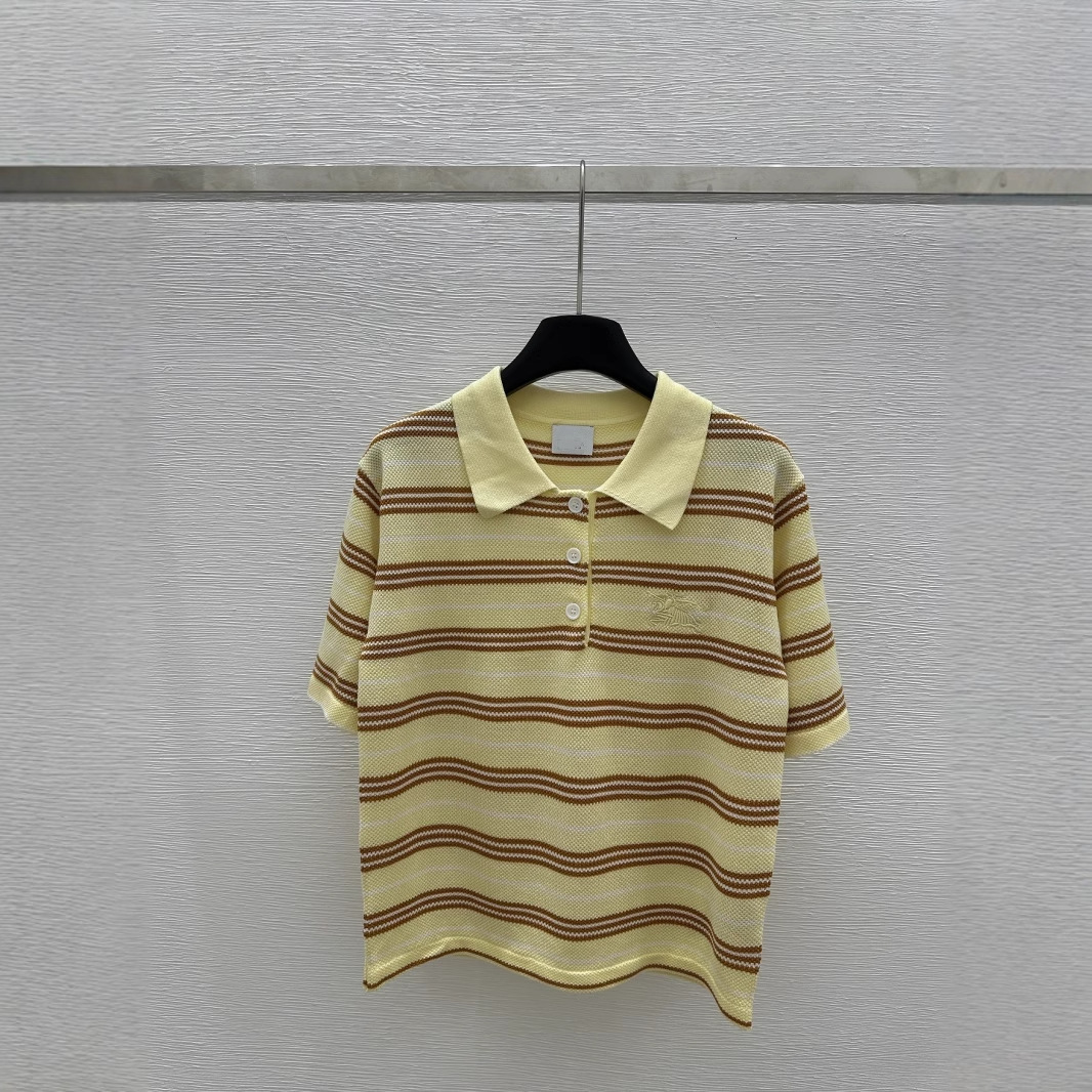 Shenzhen Nanyou Goods~High version BU Home 25 early spring new item, lapel contrasting color striped knitted short sleeved
