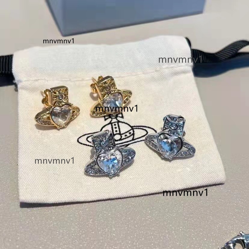 Designer Viviennen Wests Wood Queen Dowagers Earrings Saturn Heart Earrings Slightly Comfortable Luxury Charm Peach Heart Zircon Earrings