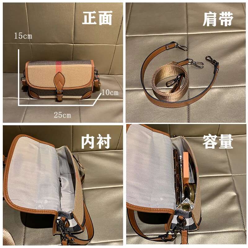 Canvas Genuine Leather Women 2024 Trend Underarm Bag Striped Shoulder Crossbody Handbags Designer Hand Bags Ladies