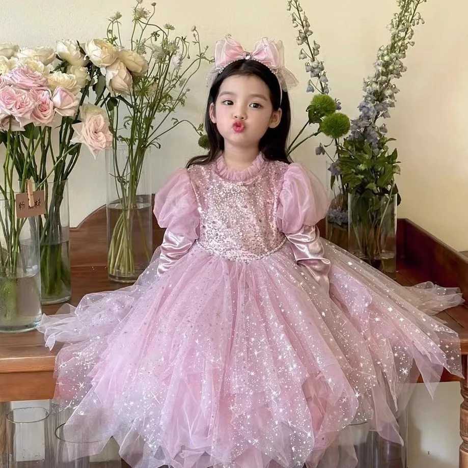 Princess Girl Autumn Dress Childrens Birthday Dress Romantic Flash Princess Elegant Dress Multi Color W250326
