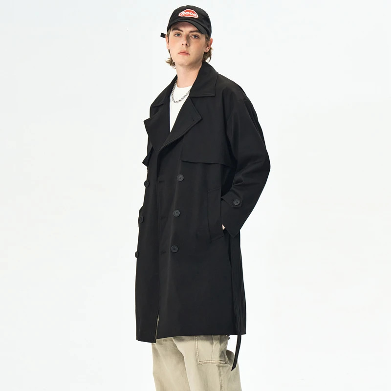 Mens jackets spring mens trench coats mens streetwear windproof trench coats mens solid business casual loose long coats 250324
