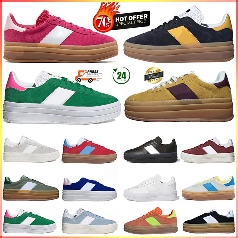 Womens Platform Bold Designer Casual Shoes Cream Green Suede Leather Pink Glow Gum White Black Red Blue Yellow Flat Trainers Plate-forme Women Sneakers size 35-41
