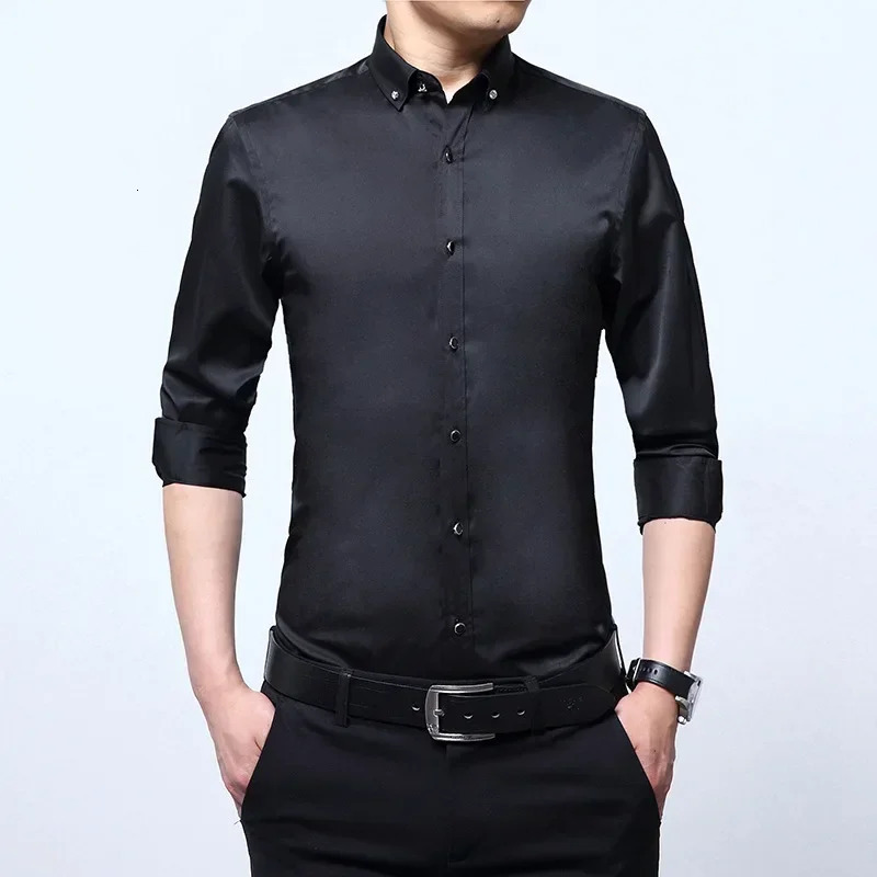 Mens long sleeved shirt spring and autumn white casual Khmer anti wrinkle professional dress mens diamond button 250326