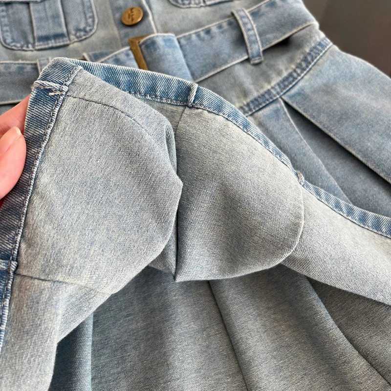 2024 Summer New Womens Cowboy Dress Belt Decoration Collar Sleeveless Tutu Princess Dress 2-10 Year Childrens Fashion Dress W250326