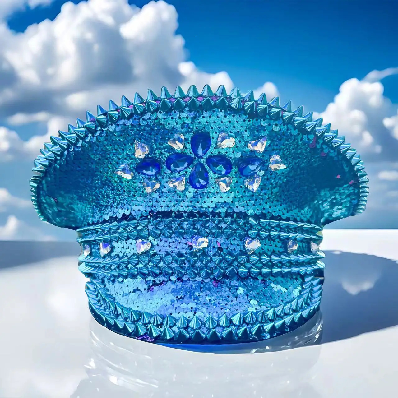 Blue Steampunk Captain Hat Unisex Sequin Cap Bridal Navy Cap Rhinestone Party Cap for Cruise Ship Party Adult Party Outdoor 250325