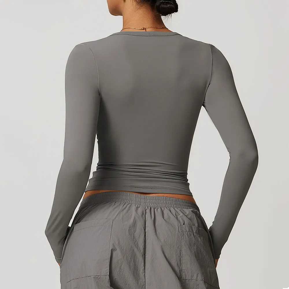 Sexy womens long sleeved top yoga shirt running T-shirt running fitness gym sports top training top solid color W250326
