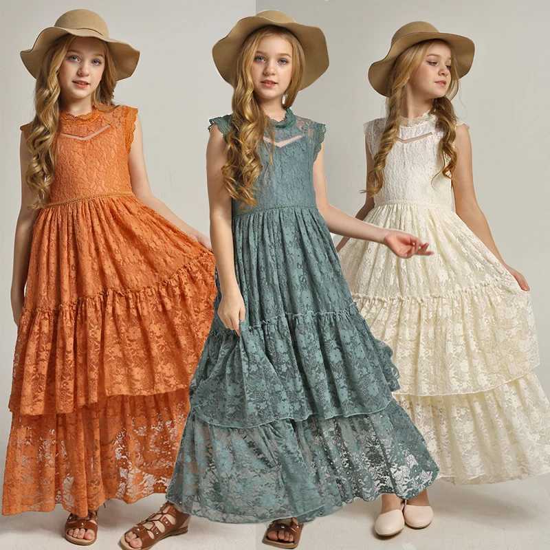 2-12-year-old Summer Lace Girls Dress Exposed Princess Dress Girls Children Par Custom Clothing W250326