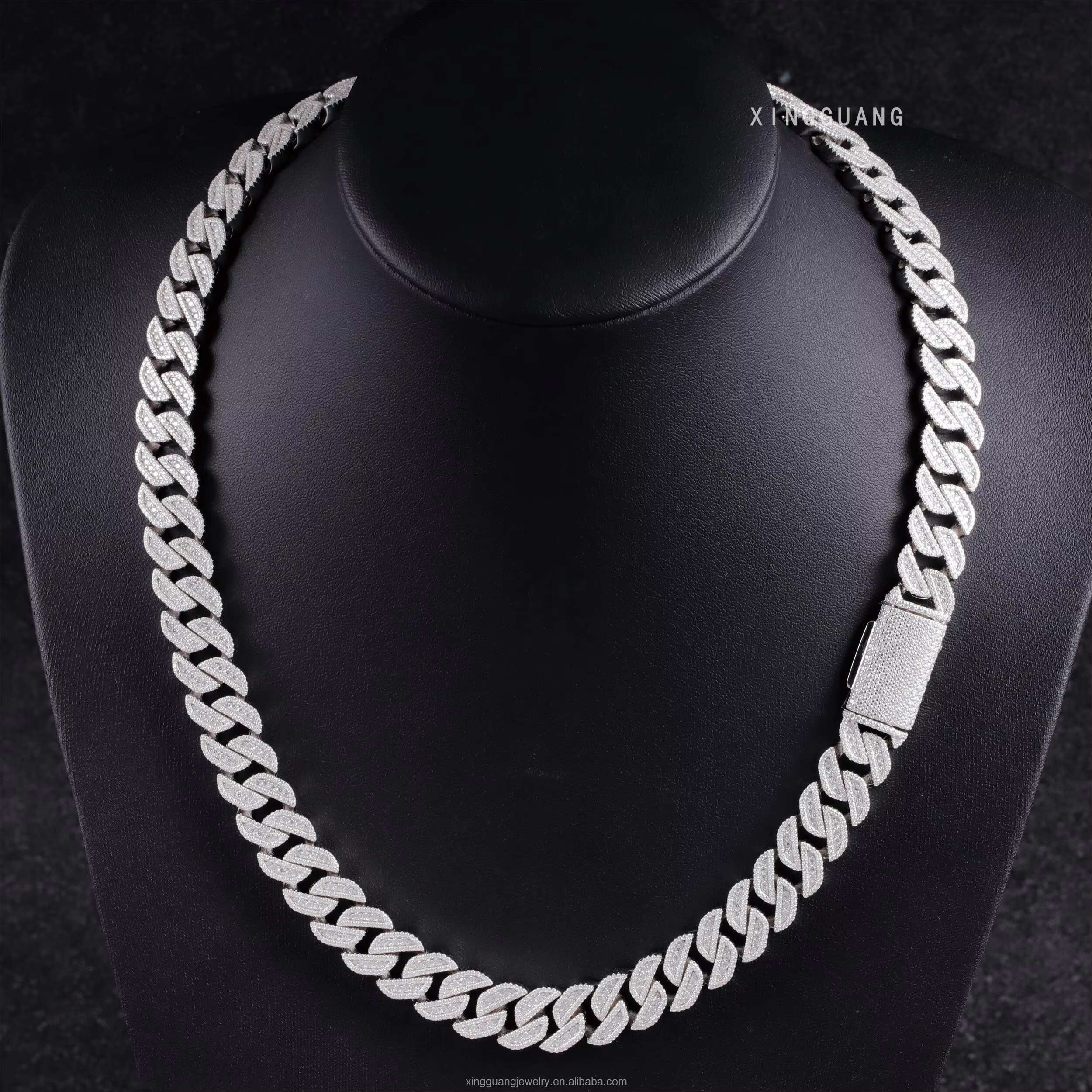 Pass Diamond Tester Moissanite Chain Necklace 13mm 15mm s925 Silver vvs Moissanite iced out Diamond Cuban link Chain