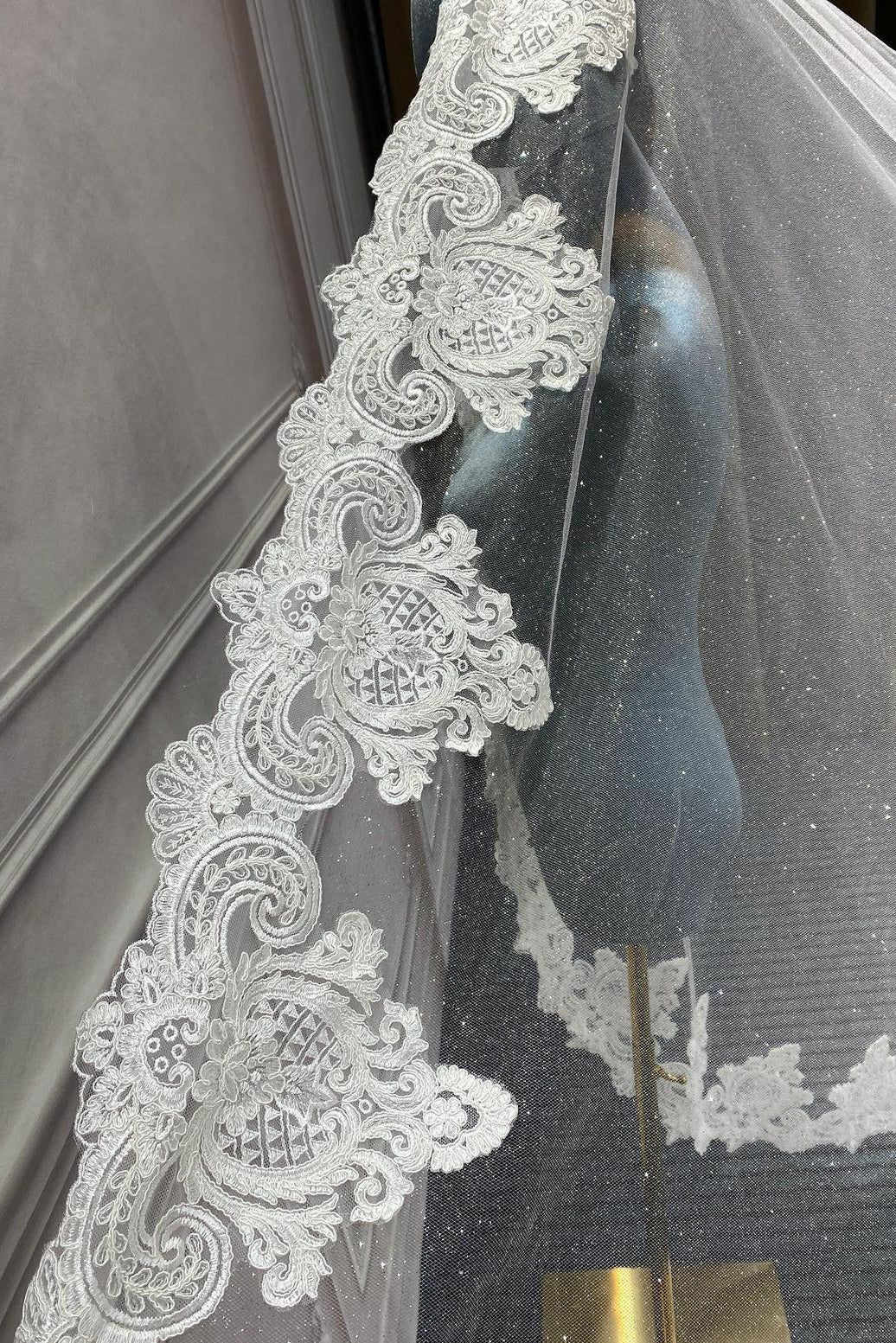 Elegant Lace 3 Meters Wedding Veil White Ivory Champagne Cathedral Bridal Veil Luxury Glitter Wedding Accessories