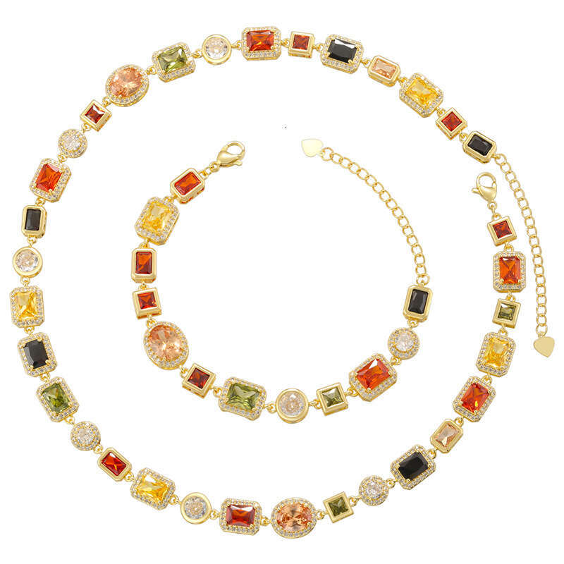 Designer bracelet Diamond bracelet Light luxury diamond jewelry studded square necklace with high-end feel bracelet necklace set accessories for women