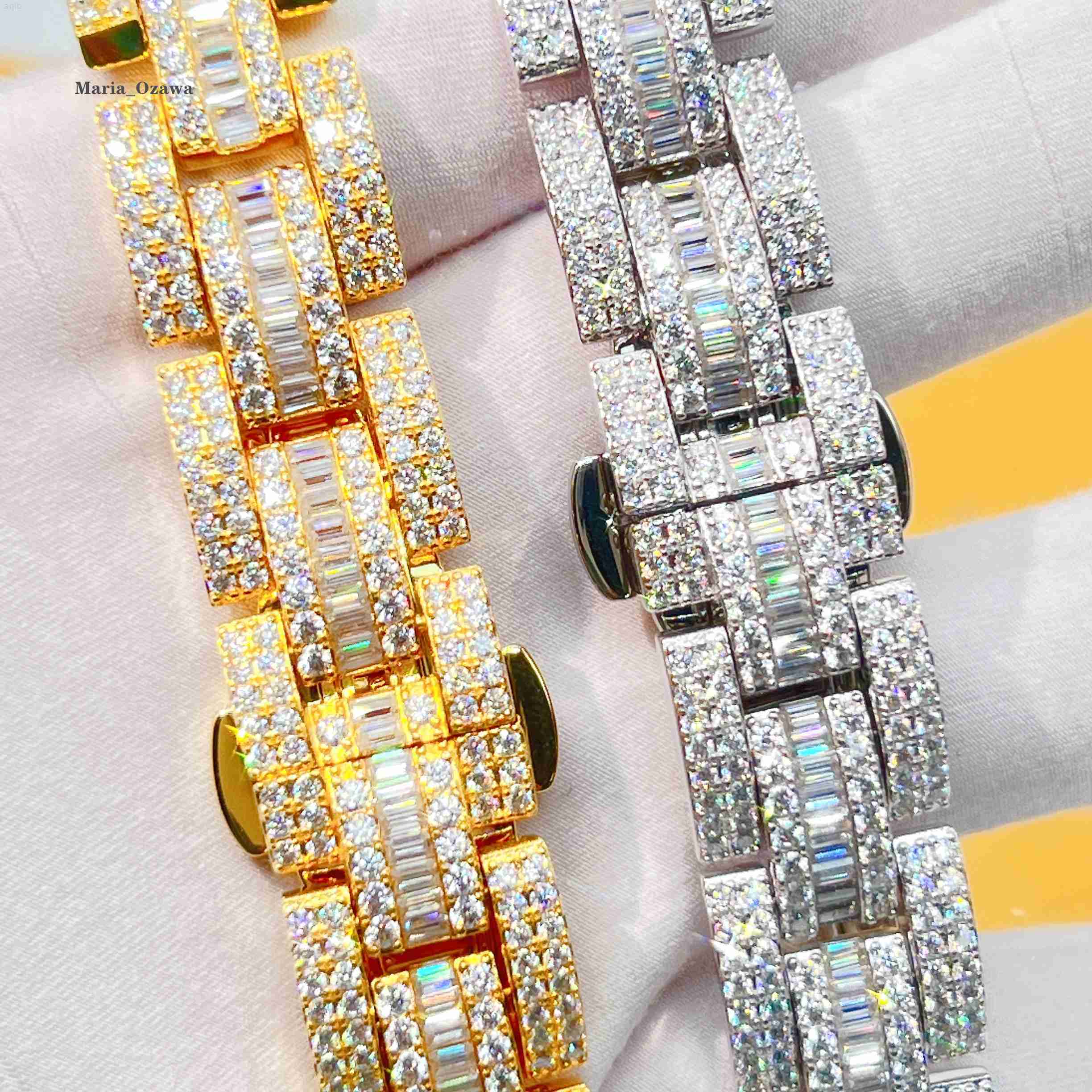 Ready to Ship Fashion New Desgin Vvs Moissanite Baguette Cut Mens Brand Watch Miami Cuban Chain Link Bracelet