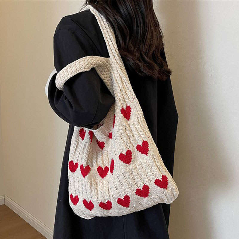 for Women 2025 New Summer Handmade Wool Underarm Knitted Love Shoulder Bag