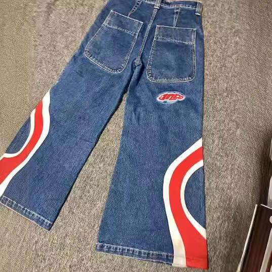 American Fashion Brand JNCO Spliced Contrasting Jeans Women's Y2k High Street Floor Wide Straight Leg Pants