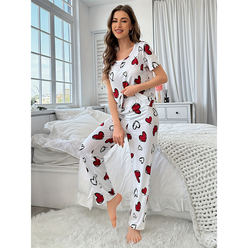 Spring/Summer New Women's Short sleeved Long Pants Home Fury Set Pamas