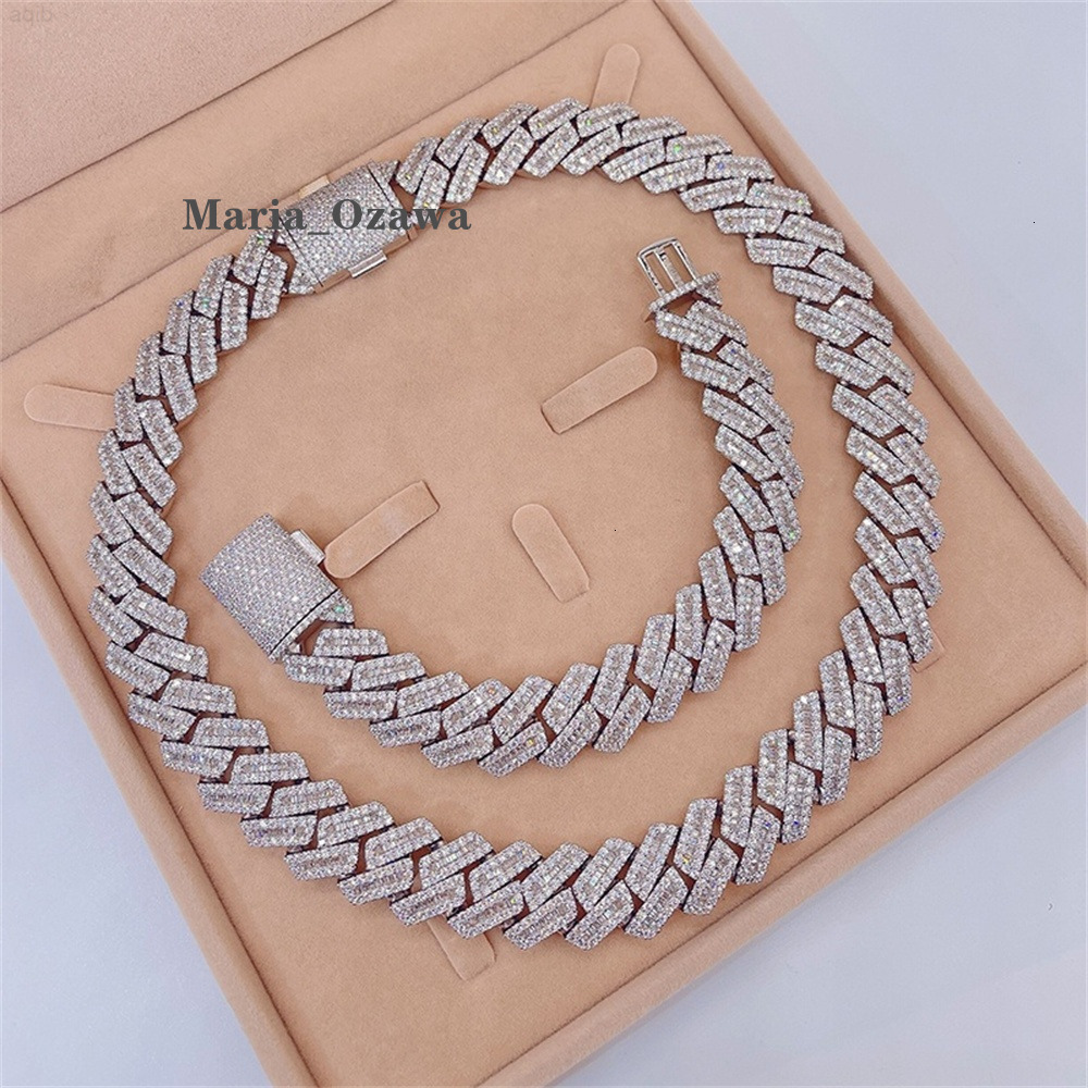 Custom Moissanite Chain 18mm Baguette Diamonds Iced Out Hip Hop Sterling Silver Custom Moissanite Cuban Bracelet