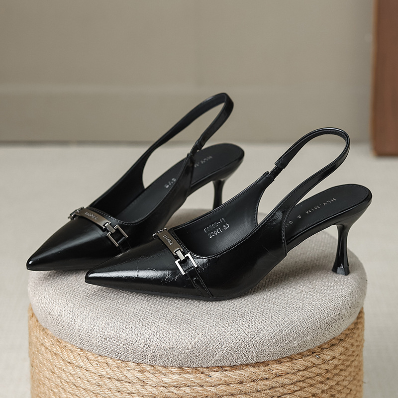 Low profile design, shallow mouth, medium heeled sandals, women's metal buckle, pointed high slim heels, and single toe shoes G6589-11