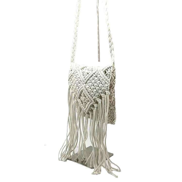 2022 Spring New Fresh Sweet Luggage Leather Stripe Flip Cotton and Hemp Tassel Women's Shoulder Bag
