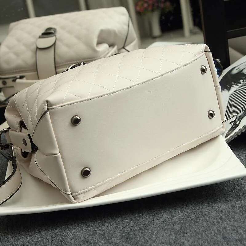 Kerici Fashion Lattice Pattern Frost Leather Handbag For Women Lady Office Style Square Shoulder Messenger Bag