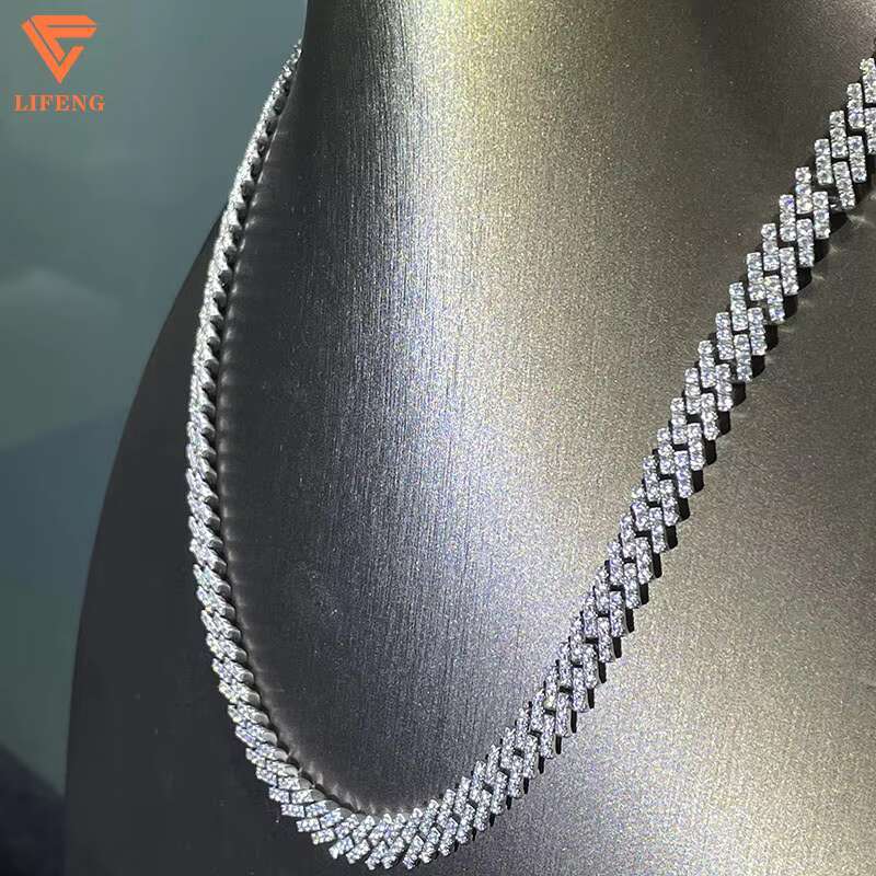 S925 Iced Out Moissanite Grown Diamond Cuban Chain Necklace Custom Gold Plated With Manufacturers for Gift