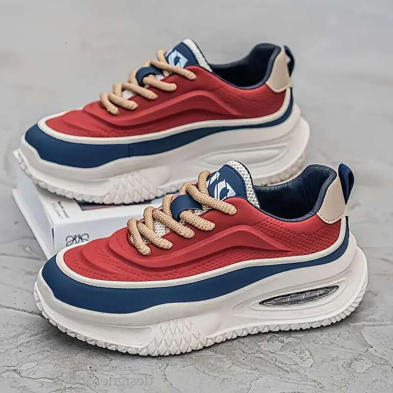Men's trendy contrasting thick soled shoes, comf ortab le and non slip casual lace up sneakers suitable for outd oor acti vities