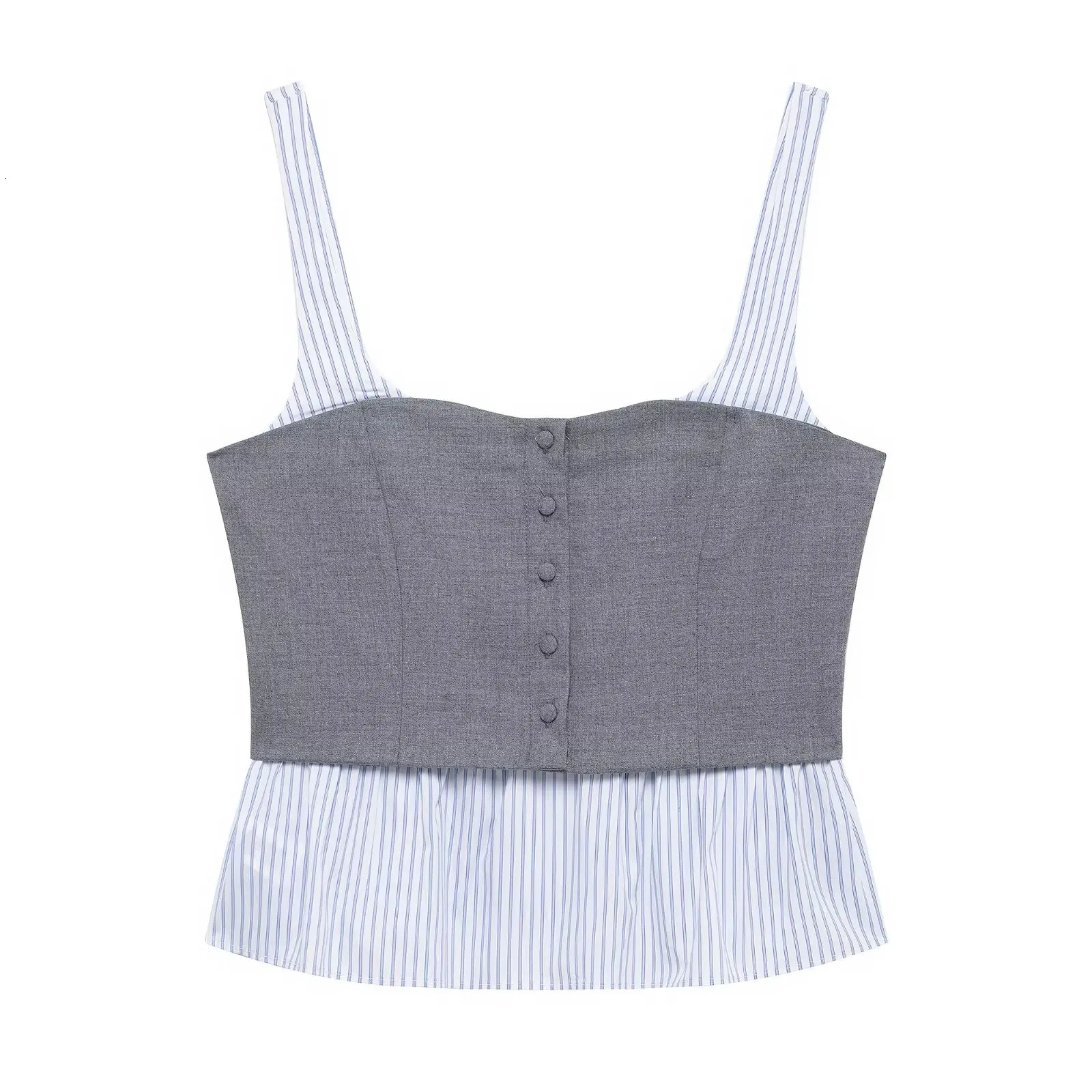 2025 RARA Spring Womens Poplin Striped Splicing Round Neck Shoulder Strap Top Needle Temperature Fashion Mid Waist Mini Skirt 250318