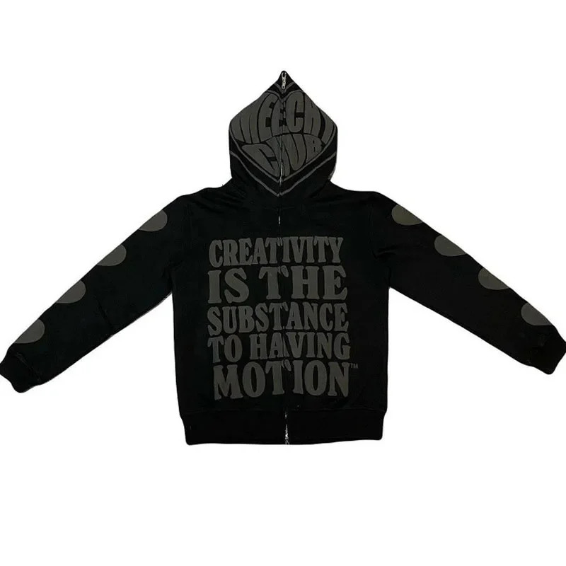 Y2K Clothing foam Print High Street Hip Hop Loose Zipper Hoodie Mens Gothic Harajuku Leisure Street Oversized Sweatshirt Unisex 250324