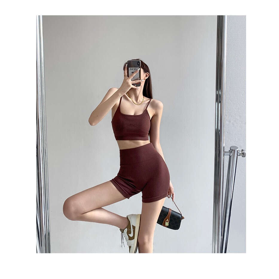Seamless camisole vest casual sports shorts yoga fitness sexy spicy girl women's slimming suit