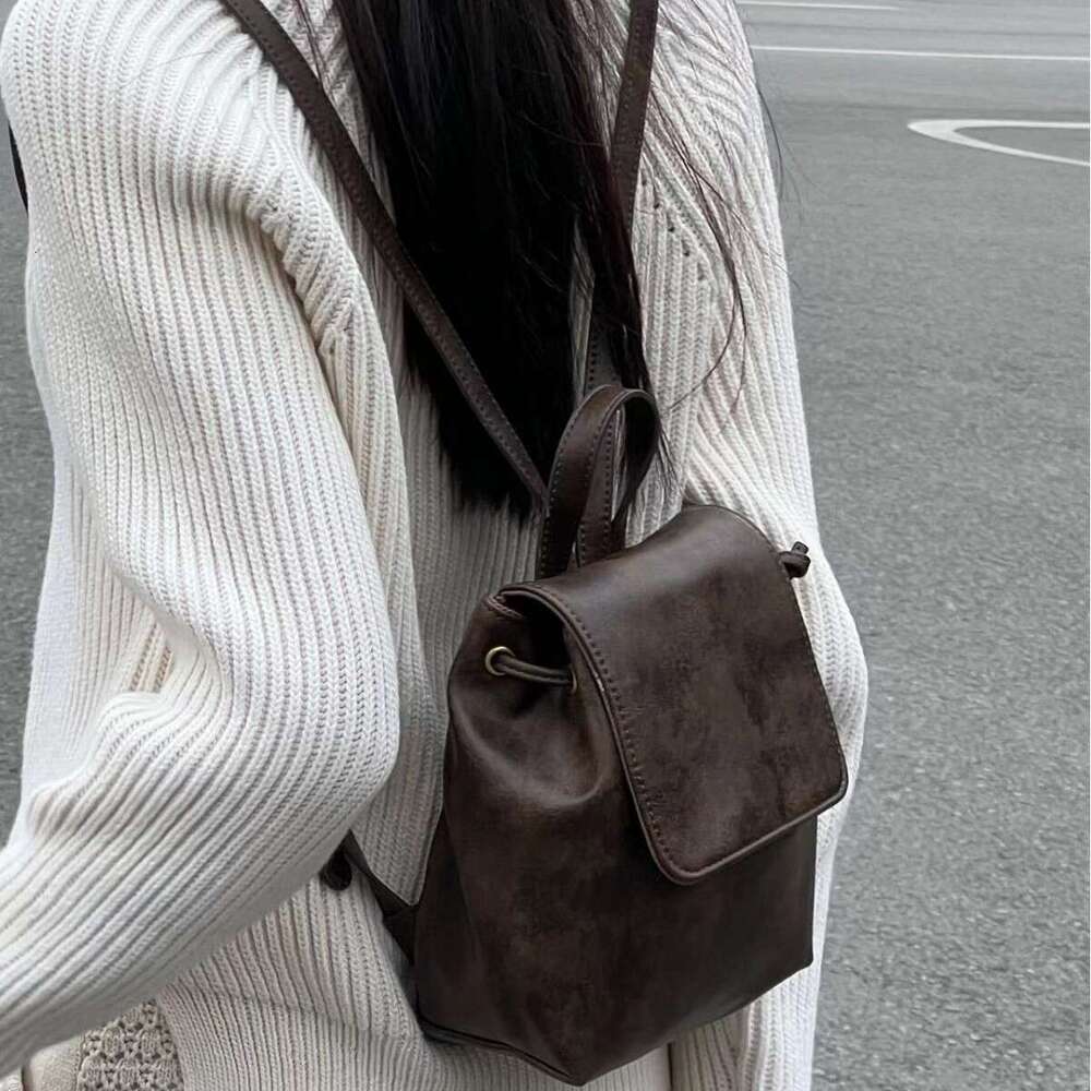 42 Same texture compact American brown backpack, new Instagram minimalist and versatile shoulder bag