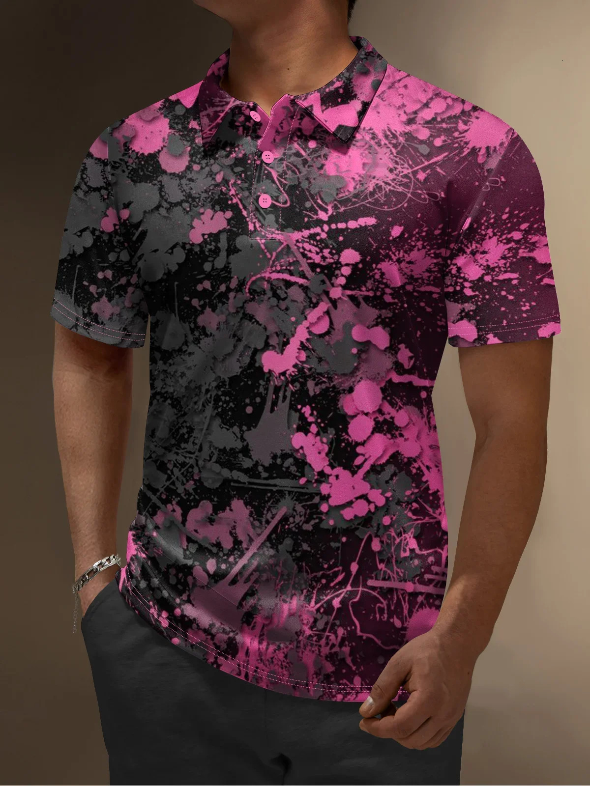 2025 Mens Tshirt Fashion Leisure Home Polo Shirt 3D Printing Flat Pattern Street Collar Button Short Sleeve 250326